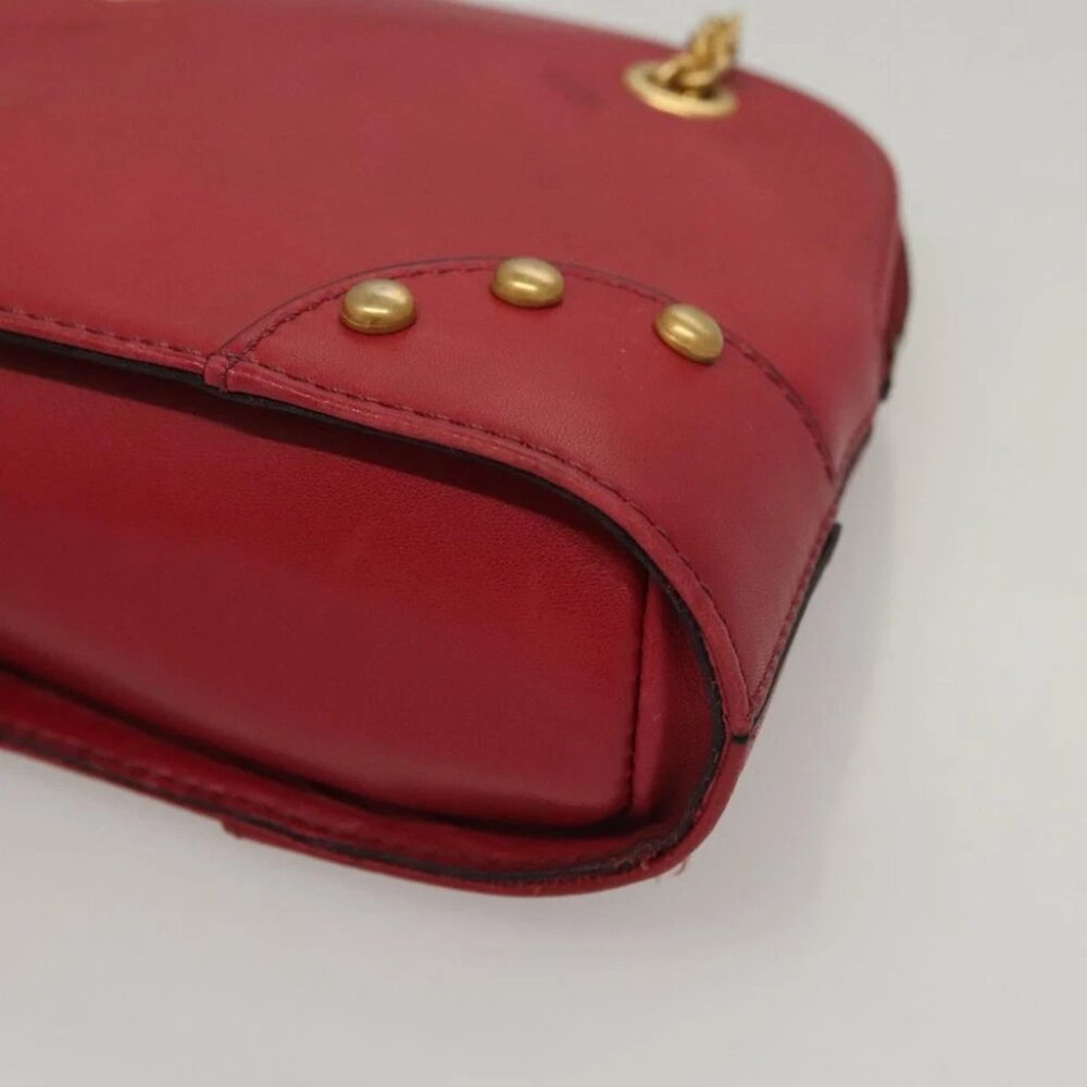 CELINE Chain Shoulder Bag Leather Red Gold Auth 118372 - Picture 11 of 16